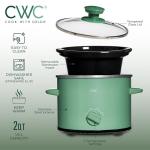 COOK WITH COLOR 2QT Mini Electric Round Slow Cooker - Adjustable Settings, Removable Stoneware Pot, Tempered Glass Lid, Dishwasher Safe, Cool-Touch Side Handles, Dark Sage