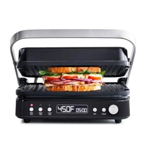 GreenPan 6-in-1 Multifunction Removable Plate Indoor Grill & Electric Griddle, Diamond Infused PFAS Free Ceramic Nonstick Reversible Plates, Opens Flat, Adjustable Temp, Panini Press, Black