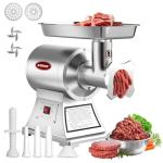 ARINOO Commercial Meat Grinder #12, 0.9HP Heavy Duty Stainless Steel Industrial Meat Mincer w/2 Blades & Meat Pusher,Electric Meat Grinders for large batches home butchering, or small farm processing