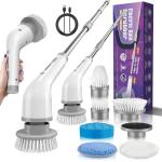 Electric Spin Scrubber, 7 Replaceable Brush Heads, 1.5H Bathroom Scrubber Dual Speed & Adjustable Extension Arm, Cordless Household Cleaning Brush for Bathroom Tub Tile Floor