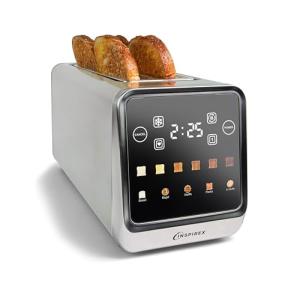 Inspirex Touch Screen Toaster - 4 Slice Long Extra-Wide Slots - 5 Bread Type and 6 Browning Levels - Defrost, Reheat, Favorite, Single Slot Settings - Stainless Steel