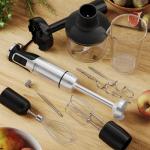 MuellerLiving Immersion Hand Blender Full Set - 8 Speed Immersion Blender, Hand Mixer with 7 Attachments: Stainless Steel Blade, Whisk, Milk Frother, Beater, Mixing Hooks, Potato Masher, Chopper Bowl