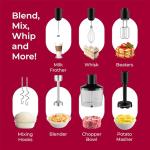 MuellerLiving Immersion Hand Blender Full Set - 8 Speed Immersion Blender, Hand Mixer with 7 Attachments: Stainless Steel Blade, Whisk, Milk Frother, Beater, Mixing Hooks, Potato Masher, Chopper Bowl
