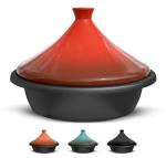 KooK Moroccan Tagine, Enameled Cast Iron Cooking Pot, Tajine with Ceramic Cone-Shaped Closed Lid, 3.3 QT, (Crimson)