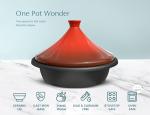 KooK Moroccan Tagine, Enameled Cast Iron Cooking Pot, Tajine with Ceramic Cone-Shaped Closed Lid, 3.3 QT, (Crimson)