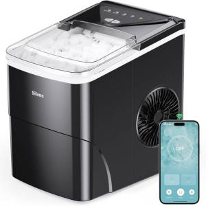 Silonn Smart Countertop Ice Maker - Compact With App Control, 9 Cubes in 6 Mins, 26 lbs per Day, 2 Cube Sizes, Portable Self-Cleaning for Kitchen/Office