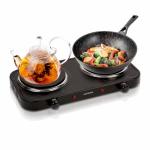 MOOESSVE Countertop Double Cast Iron Burner 1800 Watts Electric Hot Plate with Adjustable Temperature 6.1" Cooktop for Dorm, Office, Home, Camp, Compatible for All Cookwares