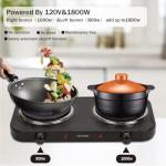 MOOESSVE Countertop Double Cast Iron Burner 1800 Watts Electric Hot Plate with Adjustable Temperature 6.1" Cooktop for Dorm, Office, Home, Camp, Compatible for All Cookwares