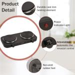 MOOESSVE Countertop Double Cast Iron Burner 1800 Watts Electric Hot Plate with Adjustable Temperature 6.1" Cooktop for Dorm, Office, Home, Camp, Compatible for All Cookwares