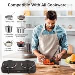 MOOESSVE Countertop Double Cast Iron Burner 1800 Watts Electric Hot Plate with Adjustable Temperature 6.1" Cooktop for Dorm, Office, Home, Camp, Compatible for All Cookwares