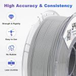 YXPOLYER PLA Filament Food Grade 1.75mm 1kg for 3D Printing, PLA+ 3D Printer Filament with Transparent AMS-Compatible Filament Spool, Cool Gray