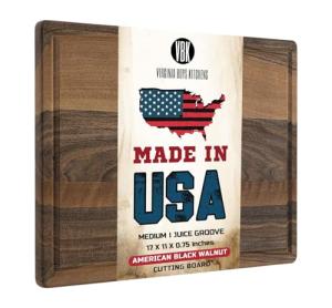 Made in USA Black Walnut Wood Cutting Board by Virginia Boys Kitchens - Butcher Block Wooden Carving Board with Juice Well made from Sustainable Hardwood (17x11)