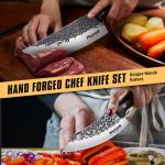 Huusk Hand Forged Chef Knife Set, High Carbon Steel Butcher Knife Set, Japanese Kitchen Knives for Home, Outdoor BBQ Camping Cooking, Christmas Gift Idea Men