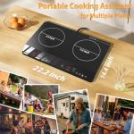 JollyOne Double Burner Induction Cooktop, 1800W Portable Induction Cooktop 2 Burner with 9 Temp & Power Independent Touch Control, Electric Stove Top Cooker with Safety Lock, 3 Hour Timer