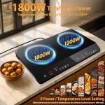 JollyOne Double Burner Induction Cooktop, 1800W Portable Induction Cooktop 2 Burner with 9 Temp & Power Independent Touch Control, Electric Stove Top Cooker with Safety Lock, 3 Hour Timer
