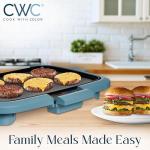 COOK WITH COLOR Electric Griddle 1200W, Nonstick Surface for Pancakes, Burgers, Eggs & More, Removable Temperature Control, Slide-Out Drip Tray, 10" x 16" Cooking Area, Slate Blue