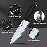 Kuisine Kitchen Chef Knife Block Set,High Carbon Stainless Steel Sharp Knife Set with Built-in Sharpener,Elegant Gift(Black,15pcs)