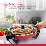 Holstein Housewares 12-Inch Electric Skillet - 1400W Electric Pan with Adjustable Temperature Control, PFOA-Free Non-Stick Coating, Cool-Touch Handles, Multi-Function Cooker, Red