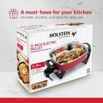 Holstein Housewares 12-Inch Electric Skillet - 1400W Electric Pan with Adjustable Temperature Control, PFOA-Free Non-Stick Coating, Cool-Touch Handles, Multi-Function Cooker, Red