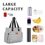 Large Women Lunch Bags/Insulated Adult Lunch Box/Leakproof Cooler Lunch Tote Bag with Storage Pocket. Reusable Lunch Purse for Work Picnic Hiking 12L, Stripe