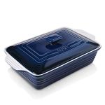 KOOV Ceramic Casserole Dish With Lid, Covered Rectangular Set, Lasagna Pan for Cooking, Baking Dish for Dinner, 9 x 13 Inches, Gradient Series (Gradient Blue)