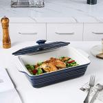 KOOV Ceramic Casserole Dish With Lid, Covered Rectangular Set, Lasagna Pan for Cooking, Baking Dish for Dinner, 9 x 13 Inches, Gradient Series (Gradient Blue)