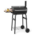 Giantex Portable Charcoal Grill with Foldable Side Table, Outdoor BBQ Smoker Grill with Wheels, Thermometer, Adjustable Air Vent, Bottom Shelf, Barrel Barbecue Grills for Patio, Camping & Tailgate