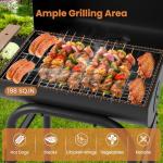 Giantex Portable Charcoal Grill with Foldable Side Table, Outdoor BBQ Smoker Grill with Wheels, Thermometer, Adjustable Air Vent, Bottom Shelf, Barrel Barbecue Grills for Patio, Camping & Tailgate