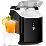 Nugget Countertop Ice Maker with Soft Chewable Pellet Ice, Automatic 34Lbs/24H,Pebble Portable Ice Machine with Ice Scoop, Self-Cleaning, One-Click Operation, for Kitchen,Office, Bar(Highlight Black)