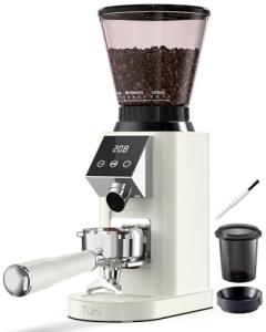 Tuni G1 Conical Burr Coffee Grinder, 48 Grind Settings Anti-static Burr Mill, Precision Electronic Timer and LED Touchscreen for Espresso/Drip/Cold Brew/French Press, Stainless Steel, Ivory