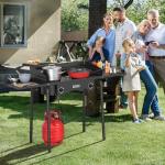 ROVSUN 2 Burner Outdoor Propane Gas Stove with Regulator, Windpanel, Bag & Side Shelves, 150,000 BTU Powerful Stand Cooker for Backyard Cooking Camping Home Brewing Canning Turkey Frying