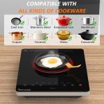 Electric Cooktop, TOPWISH 110-120V Electric Stove Top Single Burner Cooktop LED Touch Control, Child Lock, 10 Power Level, Residual Heat Indicator, 1300W Plug in Glass Countertop Burner for Cooking