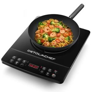 DETOLACHEF Portable Induction Cooktop, Hot Plate Electric Induction Cooker with Sensor Touch, 1800 Watts, 10 Temp from 140°F to 460°F, Countertop Burner with Timer Child Lock
