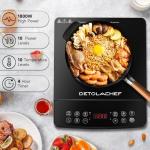 DETOLACHEF Portable Induction Cooktop, Hot Plate Electric Induction Cooker with Sensor Touch, 1800 Watts, 10 Temp from 140°F to 460°F, Countertop Burner with Timer Child Lock
