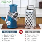 Geedel Rotary Cheese Grater, Kitchen Mandoline Vegetable Slicer with 3 Interchangeable Blades, Easy to Clean Rotary Grater Slicer for Fruit, Vegetables, Nuts
