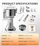 Electric Grain Mill 750g, Flour Grinder Mill Stainless Steel for Home, Counter Grain Grinder for Wheat Berry, Rice, Corn, Herbs, Spices