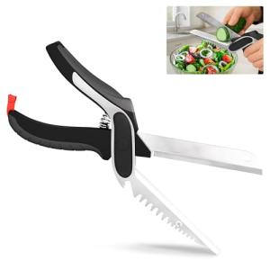 6-in-1 Cutting Board Scissors – Kitchen Shears Heavy Duty with Built-In Mini Board, Ribbed No-Slip Blade, Spring-Assist, Safety Lock & Dishwasher-Safe Design – Meat Scissors for Veggies, Fruits, Fish