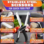 6-in-1 Cutting Board Scissors – Kitchen Shears Heavy Duty with Built-In Mini Board, Ribbed No-Slip Blade, Spring-Assist, Safety Lock & Dishwasher-Safe Design – Meat Scissors for Veggies, Fruits, Fish