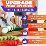 6-in-1 Cutting Board Scissors – Kitchen Shears Heavy Duty with Built-In Mini Board, Ribbed No-Slip Blade, Spring-Assist, Safety Lock & Dishwasher-Safe Design – Meat Scissors for Veggies, Fruits, Fish