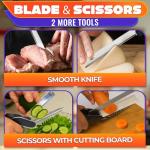 6-in-1 Cutting Board Scissors – Kitchen Shears Heavy Duty with Built-In Mini Board, Ribbed No-Slip Blade, Spring-Assist, Safety Lock & Dishwasher-Safe Design – Meat Scissors for Veggies, Fruits, Fish