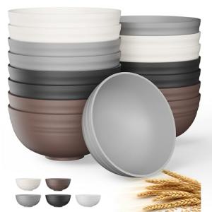 Quatish 16 PCS Unbreakable Cereal Bowls,Dishwasher & Microwave Safe Wheat Straw Bowls, Easy-to-Clean Lightweight Snack & Soup Bowl,Multi-Color Portable for Picnics Plastic Bowls Set, Brown