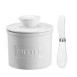 Butter Crock with Spreader, French Butter Keeper with Water Line for Counter, Butter Dish. Gift for Thanksgiving, Christmas and Mother’s Day,JSHKY. (White butter crock - 2)