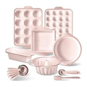 COOK WITH COLOR 17 Pc. Silicone Baking Pan Set - Non-Stick & Easy Clean Silicone Muffin Pans for Baking with Sturdy Metal Frame for Stability, Flexible Cake Molds, Includes Measuring Cups and Spoons