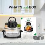 Nutrichef 18 Quart Convection Countertop Air Fryer - See through Glass for Best Cooking Results - Air Fryer, Roaster, Bake, Grill, Steam & Roast - Includes Glass Bowl, Broil Rack & Toasting Rack