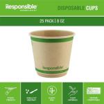 Responsible Products 8 oz Double Wall Insulated Paper Coffee Cups (25 Count) – Smooth Wall Insulated To Go Coffee Cups - Natural Brown, Compostable, Eco-Friendly, Disposable Hot Beverage Cups