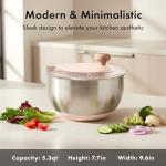 EDELHAUS Salad Spinner Stainless Steel 5.3Qt | Lettuce Spinner BPA-Free with Stop Button, Drain Spout & Crank Handle | Fruit Cleaner | Vegetable Washer Salad Cleaner, Non-Slip Base Dishwasher Safe