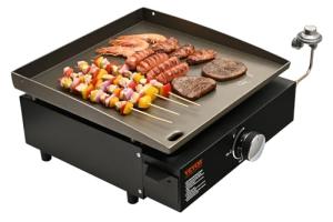 VEVOR Griddle, 16.9" Heavy Duty Manual Flat Top Griddle, Countertop Gas Grill with Non-Stick Cooking Plate, Steel Propane Gas Griddle, 1-Burners Restaurant Portable Grill - 22,000 BTU