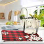 Christmas Red Plaid Snow Snowflake Dish Drying Mat 16x18 inch Red Black Lattice Texture Dish Drainer Kitchen Counter Mats Bottles Dish Dry Pad Protector for Kitchen Countertops