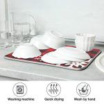 Christmas Red Plaid Snow Snowflake Dish Drying Mat 16x18 inch Red Black Lattice Texture Dish Drainer Kitchen Counter Mats Bottles Dish Dry Pad Protector for Kitchen Countertops