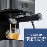 Black+Decker Semi-Automatic 15 Bar Espresso and Cappuccino Maker, Versatile Machine with Ability to use Grounds or ESE Pods to Make Your Perfect Cup of Coffee